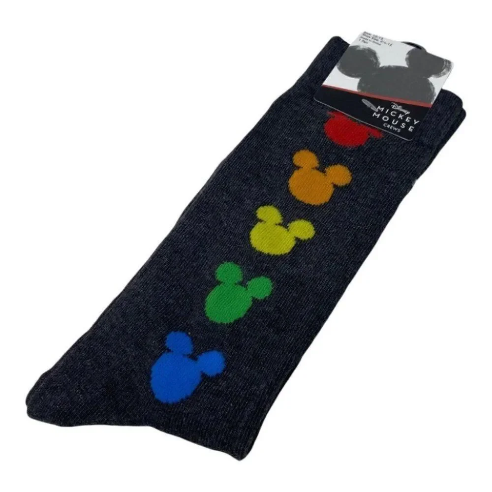 Disney Mickey Mouse Crew Socks Rainbow 🌈 Colors Size 10-13 Pride Love Ears Logo